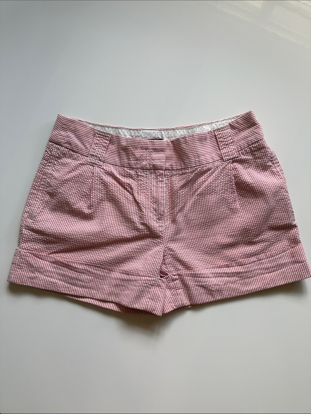 J. Crew Pink Striped Seersucker Cuffed Bermuda Shorts
